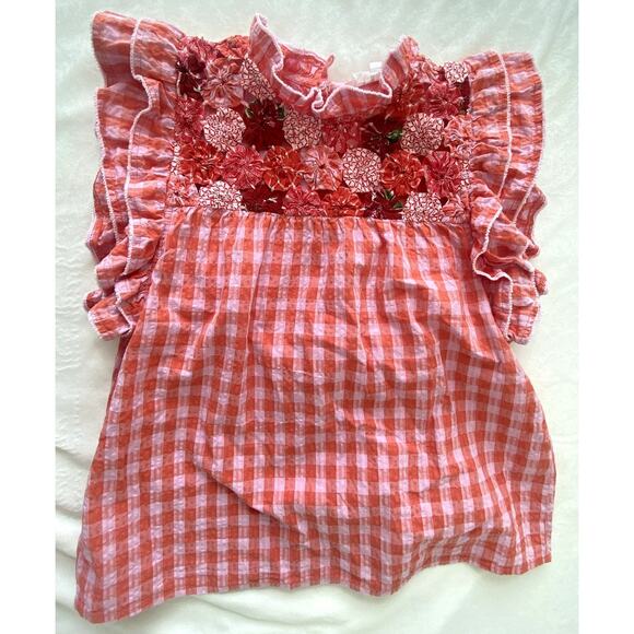 THML Womens Gingham Print Embroidered Tank Blouse Size M - Picture 3 of 7